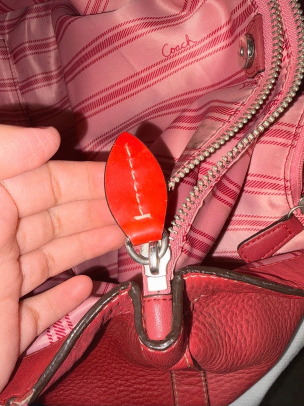 Coach Red Leather Shoulder Bag with Silver Hardware - Picture 12 of 12
